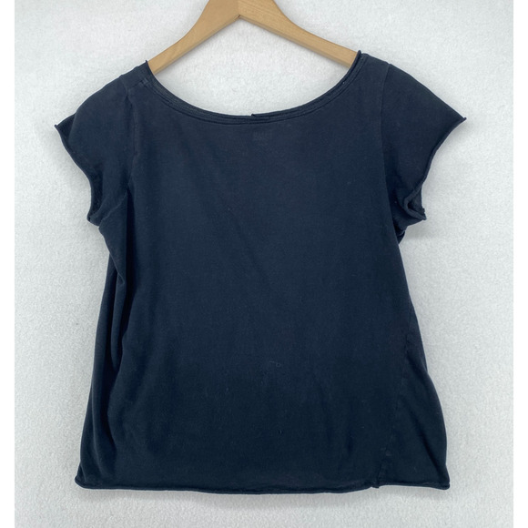 EILEEN FISHER Top PM Fine Cotton Jersey Rolled Hem Scoop Neck Short Sleeve Black - Picture 3 of 13